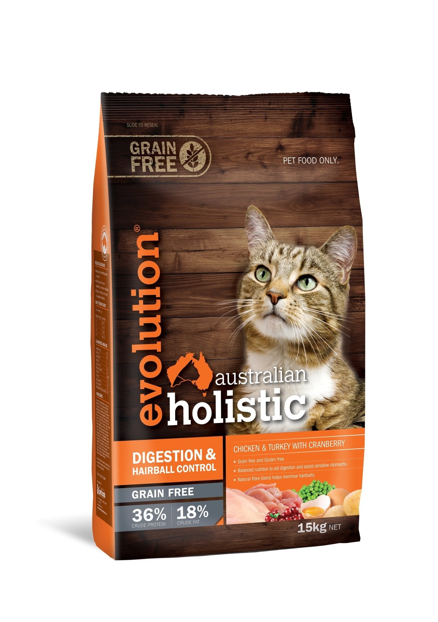 Evolution Holistic Cat Digestion & Hairball Control "Grain Free" - 15KG - Cat Food - Mountains Natural Pet Foods