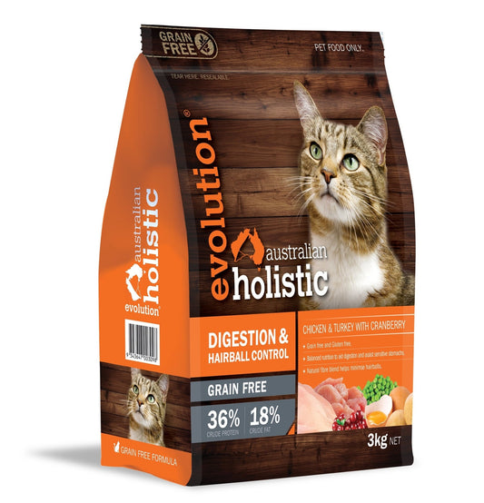 Evolution Holistic Cat Digestion & Hairball Control "Grain Free" - 3KG - Cat Food - Mountains Natural Pet Foods